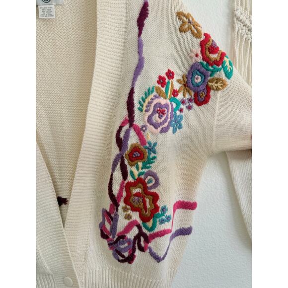 Cervelle Vintage Floral Embroidered Cardigan Sweater Size Large Grandma Core - Picture 4 of 6